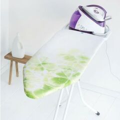 Brabantia Ütü Masası 124x45cm (C) Buhar Kazanı Standlı Yonca Desenli Beyaz Katlanabilir