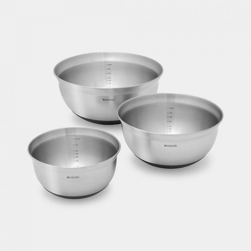 Brabantia Karıştırma Kabı Seti 1, 1,6 & 3 litre - Mat Çelik / Siyah
